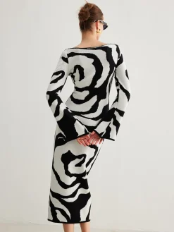 New Zebra Bell Sleeve Sweater Dress White Dresses|Sweater Dresses