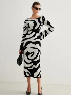 New Zebra Bell Sleeve Sweater Dress White Dresses|Sweater Dresses