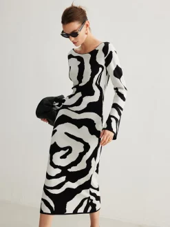 New Zebra Bell Sleeve Sweater Dress White Dresses|Sweater Dresses