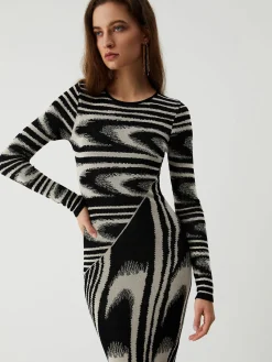 Sale Zebra Print Long Sleeve Sweater Dress Black Dresses|Sweater Dresses