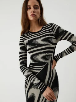 Sale Zebra Print Long Sleeve Sweater Dress Black Dresses|Sweater Dresses