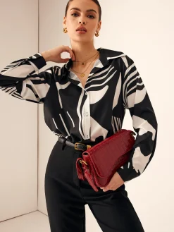 Best Zebra Printed Button-Down Collar Shirt Blouses & Shirts|Tops