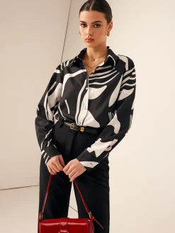 Best Zebra Printed Button-Down Collar Shirt Blouses & Shirts|Tops