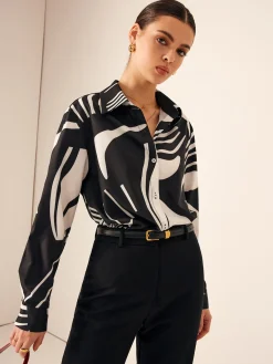 Best Zebra Printed Button-Down Collar Shirt Blouses & Shirts|Tops