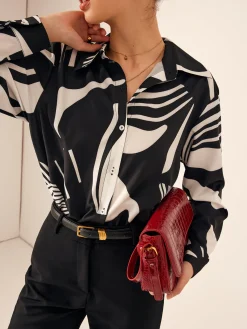 Best Zebra Printed Button-Down Collar Shirt Blouses & Shirts|Tops