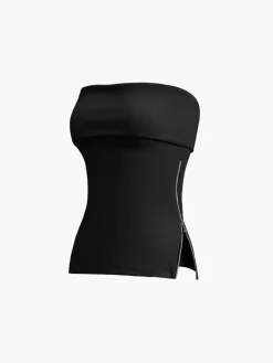 Hot Zip Down Overfold Strapless Tube Top Sweater Tops|Tank Tops & Camis