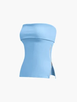 Hot Zip Down Overfold Strapless Tube Top Sweater Tops|Tank Tops & Camis