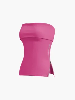Hot Zip Down Overfold Strapless Tube Top Sweater Tops|Tank Tops & Camis