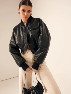 Hot Zip Pockets PU Leather Short Jacket Outerwear|Jackets