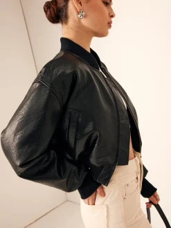 Hot Zip Pockets PU Leather Short Jacket Outerwear|Jackets