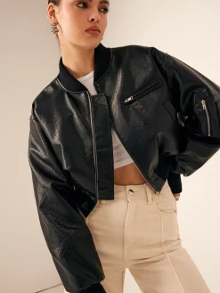Hot Zip Pockets PU Leather Short Jacket Outerwear|Jackets