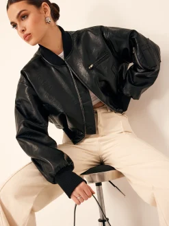 Hot Zip Pockets PU Leather Short Jacket Outerwear|Jackets