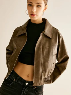 Best Zipper Faux Leather Jacket Outerwear|Jackets