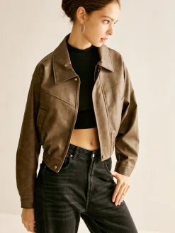 Best Zipper Faux Leather Jacket Outerwear|Jackets