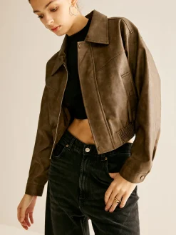 Best Zipper Faux Leather Jacket Outerwear|Jackets