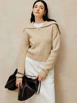 Outlet Zipper Pluffy Knit Outerwear Sweater Tops|Outerwear