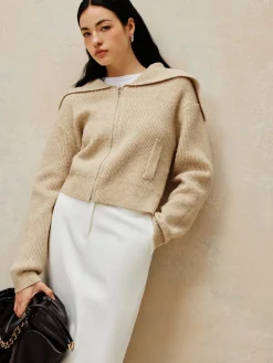 Outlet Zipper Pluffy Knit Outerwear Sweater Tops|Outerwear