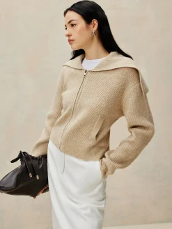 Outlet Zipper Pluffy Knit Outerwear Sweater Tops|Outerwear