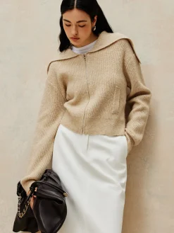 Outlet Zipper Pluffy Knit Outerwear Sweater Tops|Outerwear