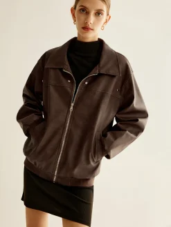 Outlet Zipper Shift PU Leather Jacket Outerwear|Jackets