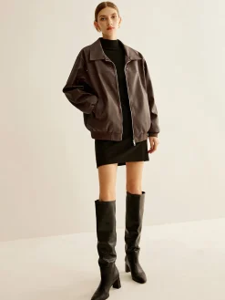 Outlet Zipper Shift PU Leather Jacket Outerwear|Jackets