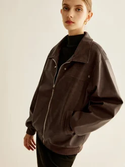 Outlet Zipper Shift PU Leather Jacket Outerwear|Jackets