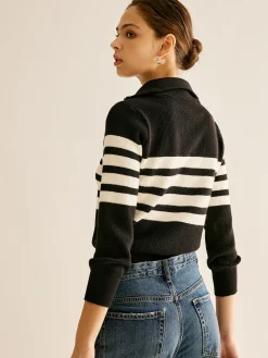 Zipper Striped Knit Top Knitwear|Tops