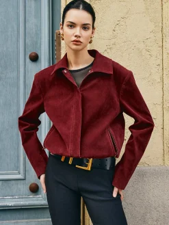 Online Zipper-Pockets Lapel Suede Jacket Outerwear|Jackets