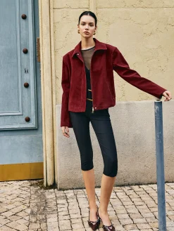 Online Zipper-Pockets Lapel Suede Jacket Outerwear|Jackets