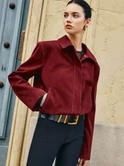 Online Zipper-Pockets Lapel Suede Jacket Outerwear|Jackets